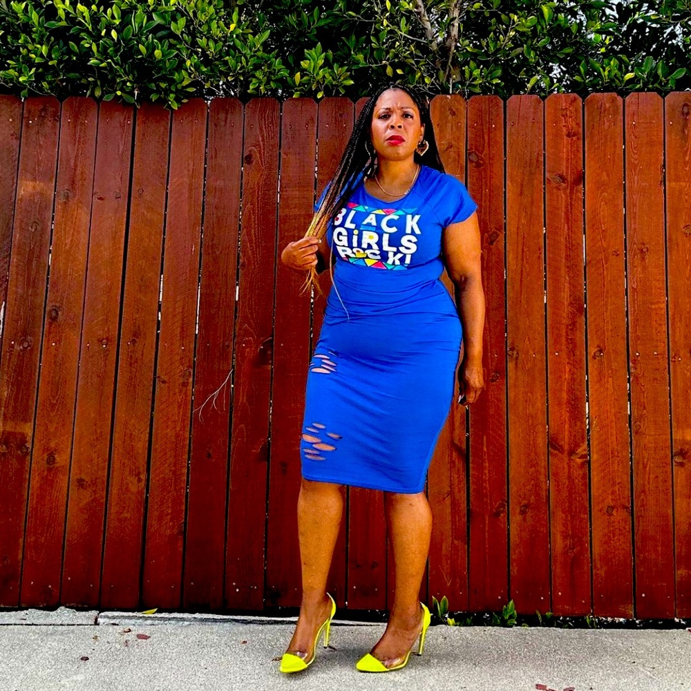 Black Girls Rock Midi Bodycon TShirt Dress Blue - Picture 2 of 4
